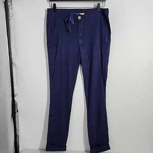 NEW XCVI linen Blend Size Large Blue Drawstring button Pants Womens rayon